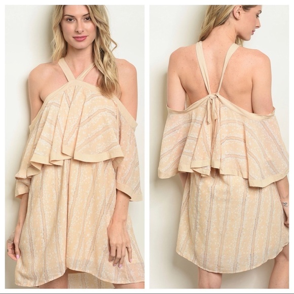 ENTRO NWT cold shoulder ruffled dress lined - Picture 1 of 4